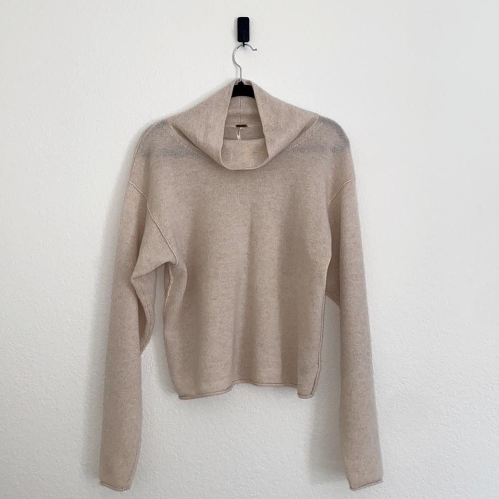 Free People Beige Cowl Neck Sweater